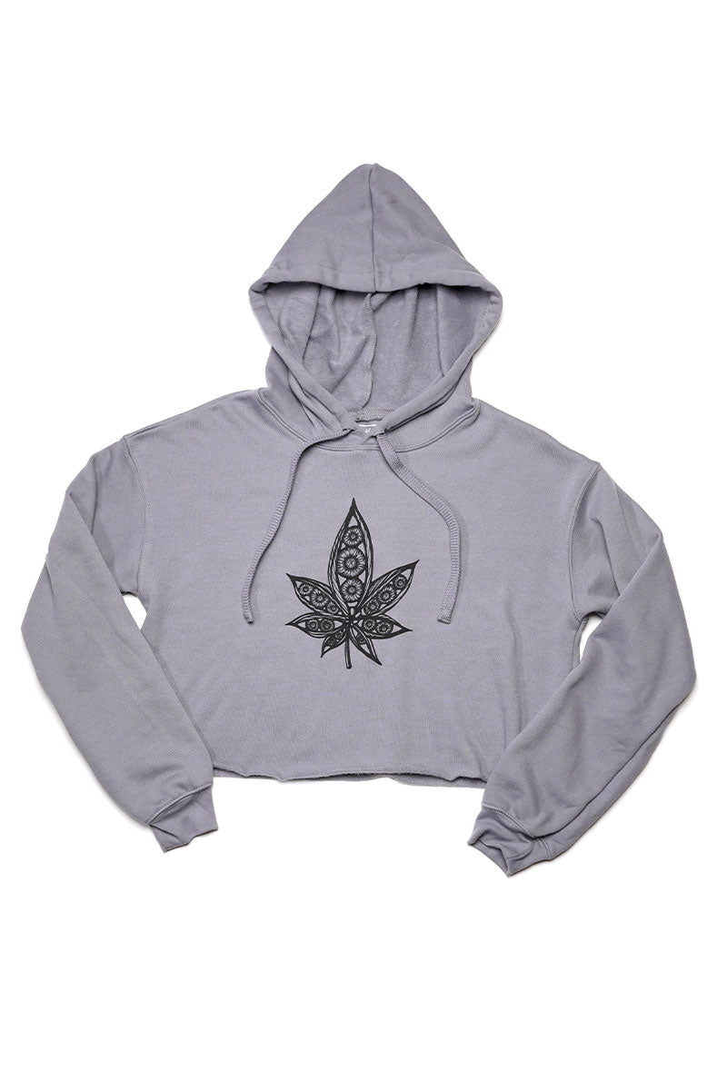 Weed Leaf Eye Crop Top Hoodie